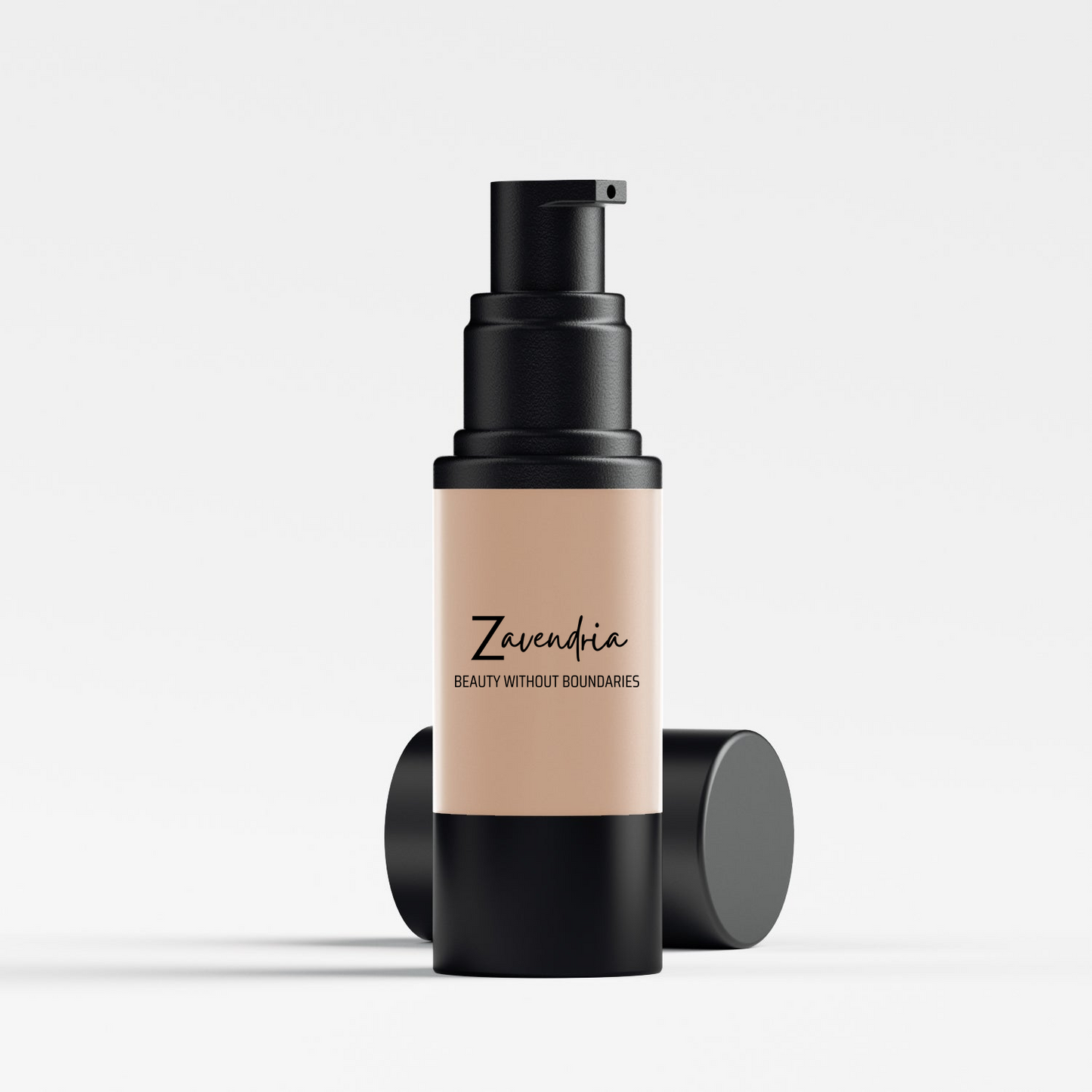 zavendria bottle of Medium Tint Light-Weight with black cap and beige body on a light gray background