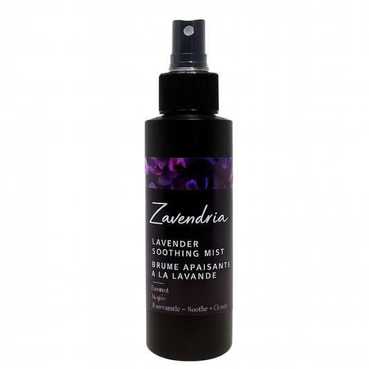 Zavendria lavender soothing mist bottle on a white background